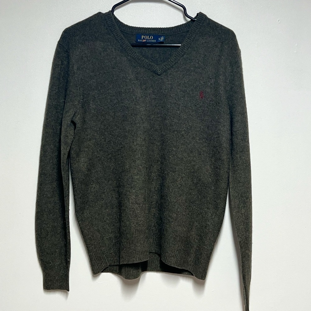 New Polo Ralph Lauren Olive Green Italian Lambswool V Neck Sweater Mens Sz S